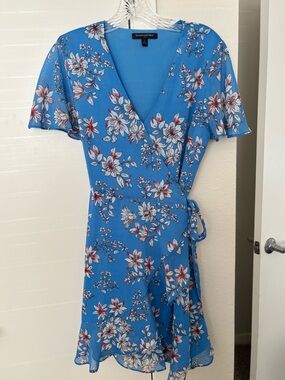 Banana Republic Bright Blue Floral Wrap Mini Dress